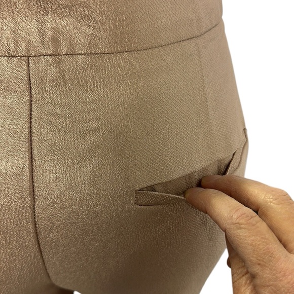 Zara Rose Gold Textured Satin Shine High Rise Pants Zip Side Faux Pockets Small - Picture 6 of 10